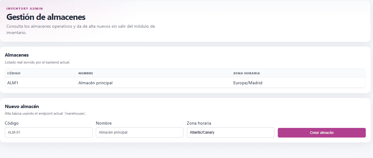 Control estructurado por almacén y ubicación