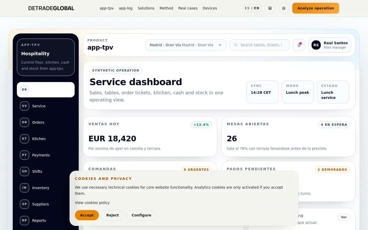 Dashboard de app-tpv en ingles con datos sinteticos